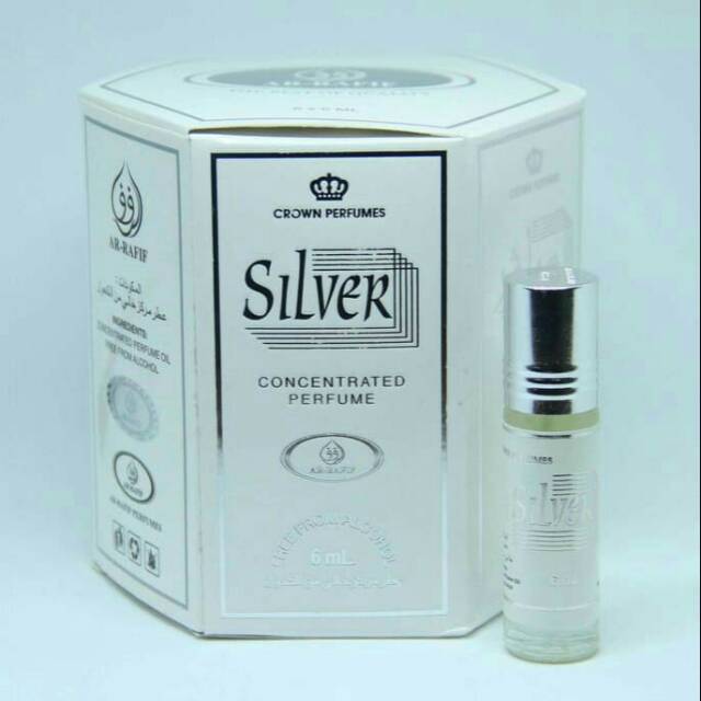 Parfum Ar-Rafif Non Alkohol, Crown Perfumes Silver, 6 ml