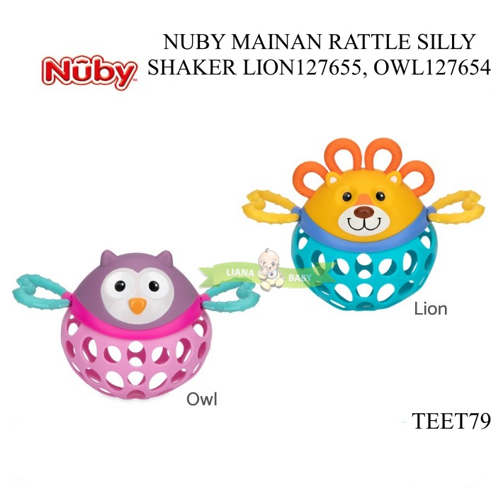 TEET79 NUBY MAINAN RATTLE SILLY SHAKER LION127655, OWL127654