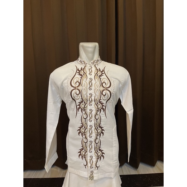 baju koko bordir baju koko katun takwa putih tulang busana muslim takwa dewasa takwa tangan panjang