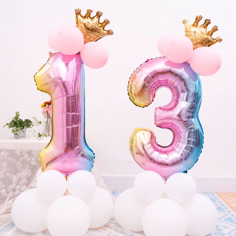 【Ready stock】32 Inch Aluminium Foil Gradien Nomor Balon Mahkota Balon Ulang Tahun Dekorasi Pesta Pernikahan fashion murah lucu COD