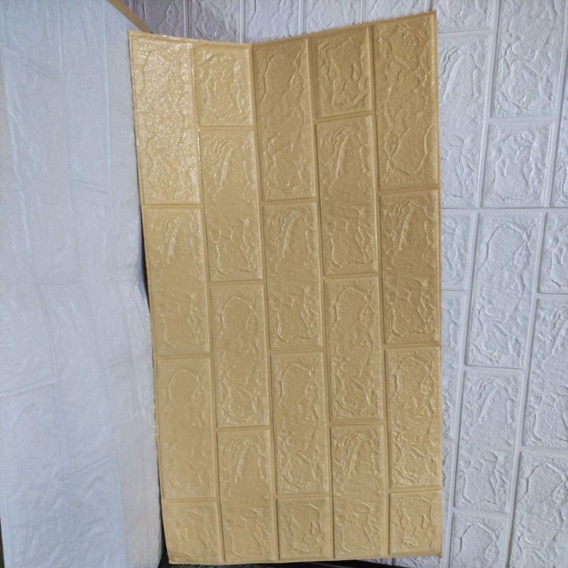 wallpaper dinding stiker dinding foam 3D motif batu bata-Kuning