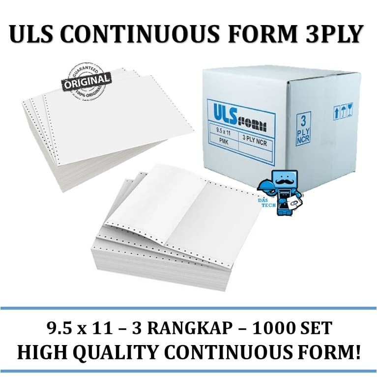 

Continuous Form ULS 9.5x11 3 ply / 3ply / 3 Rangkap NCR - High Quality