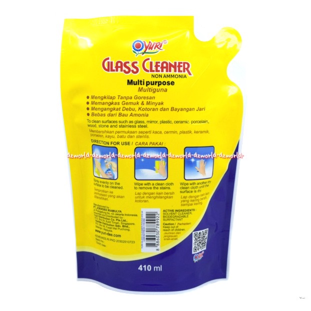 Yuri Glass Cleaner 410ml Foam Clean &amp; Shine Longer Cairan Pembersih Kaca Bersih Mengkilap Yurri Busa Membersihkan Kaca