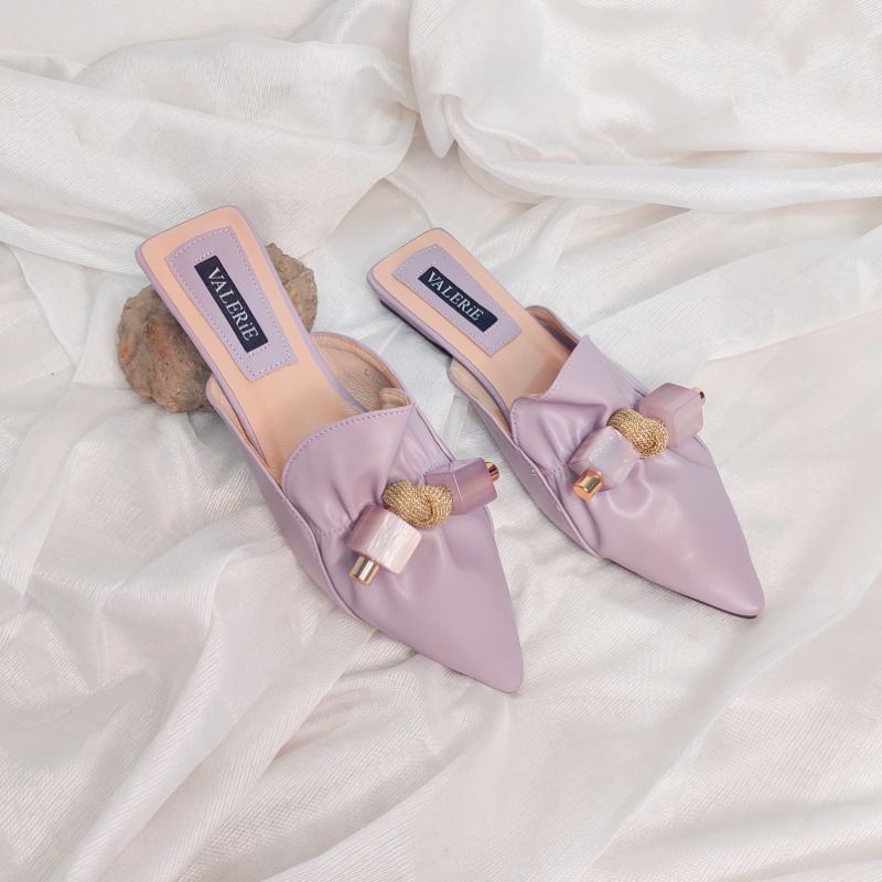 SANDAL WANITA IMPORT LILAC MULES || VALERIE || SEPATU WANITA FLAT