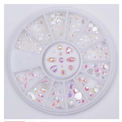 hiasan crystal clear white mix shape / acc white pearl hiasan kuku charm nail wheel