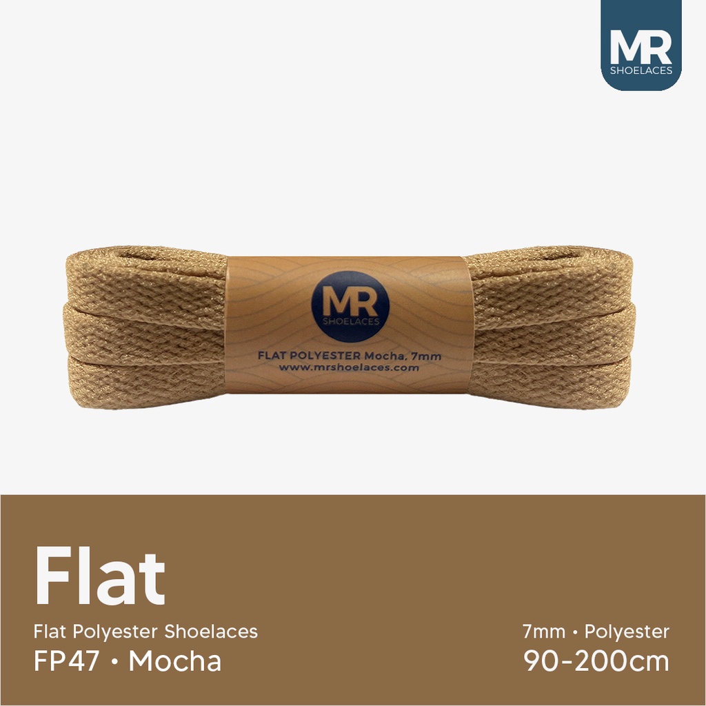 MR Shoelaces FP47 Moka (Mocha) Tali Sepatu Polyester Pipih Flat 7mm 80cm 90cm 100cm 120cm 130cm 150cm 180cm 200cm untuk Sneakers - Premium Shoelace