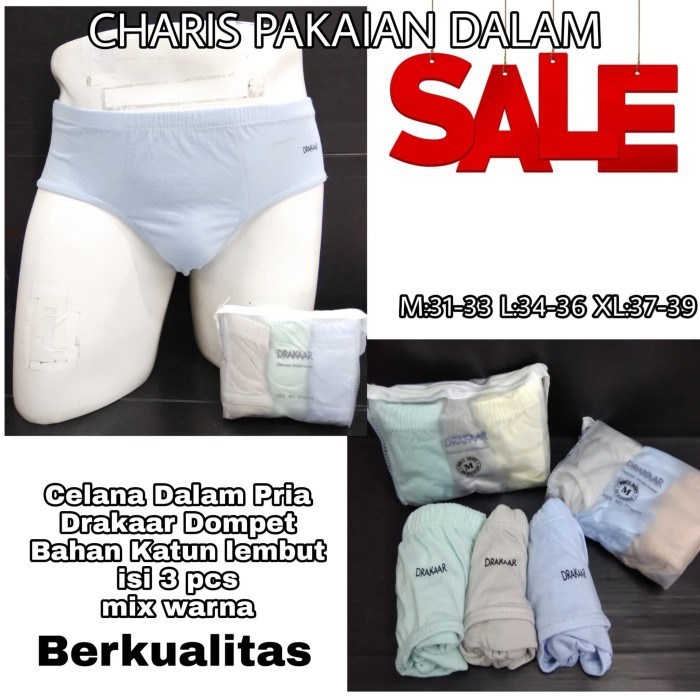 3 Pcs Celana Dalam Pria DRAKAAR DOMPET Dewasa Remaja | CD Laki Laki Drakar Karet Kerut | Sguna