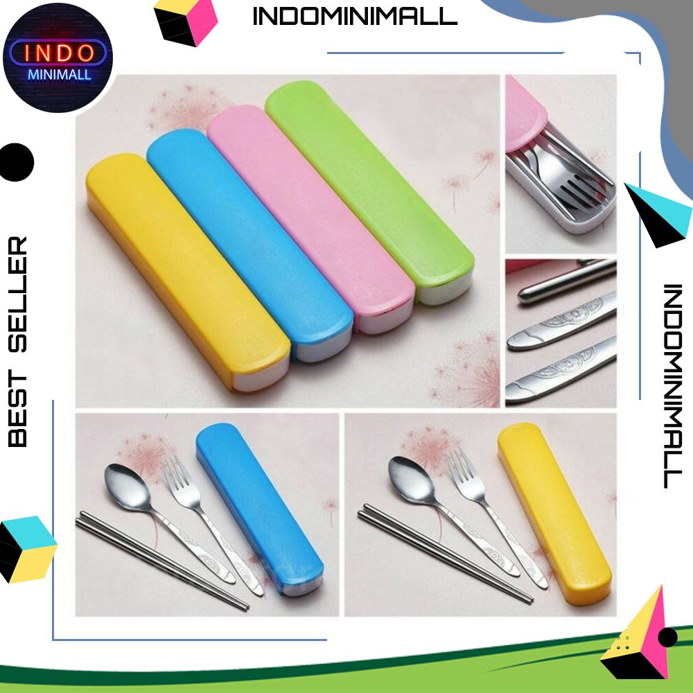 SET KOTAK SENDOK STAINLESS TRAVEL BOX PLASTIK SET ALAT MAKAN SKC2076
