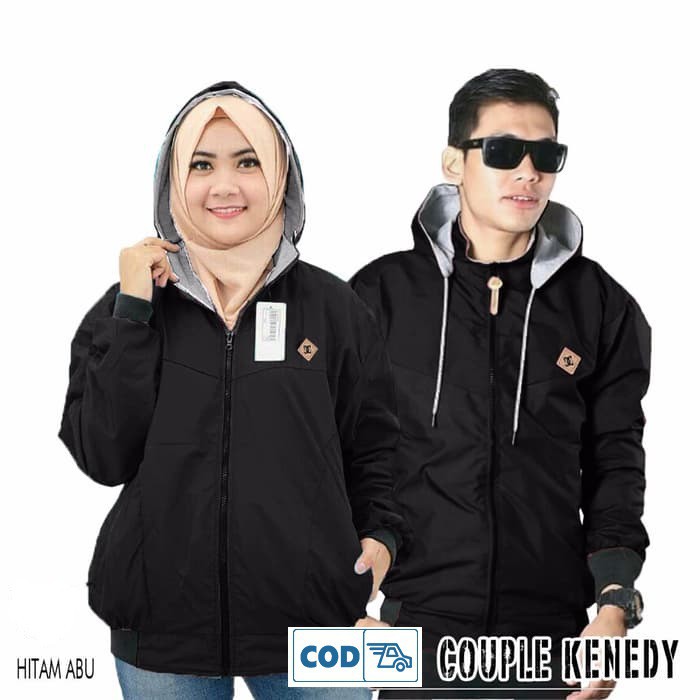 Jaket DC Pria Bolak-balik Bahan Parasut Despo Fleece Navy Abu