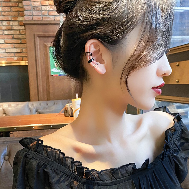 Anting Klip Telinga Tanpa Tindik Desain Unik Gaya Hip Hop Korea Minimalis Untuk Pelajar