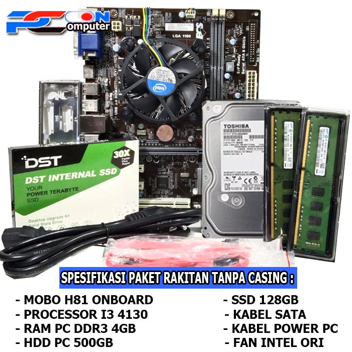 Mainboard Mobo Paket lengkap rakitan tanpa casing 1150 H81 i3Haswell