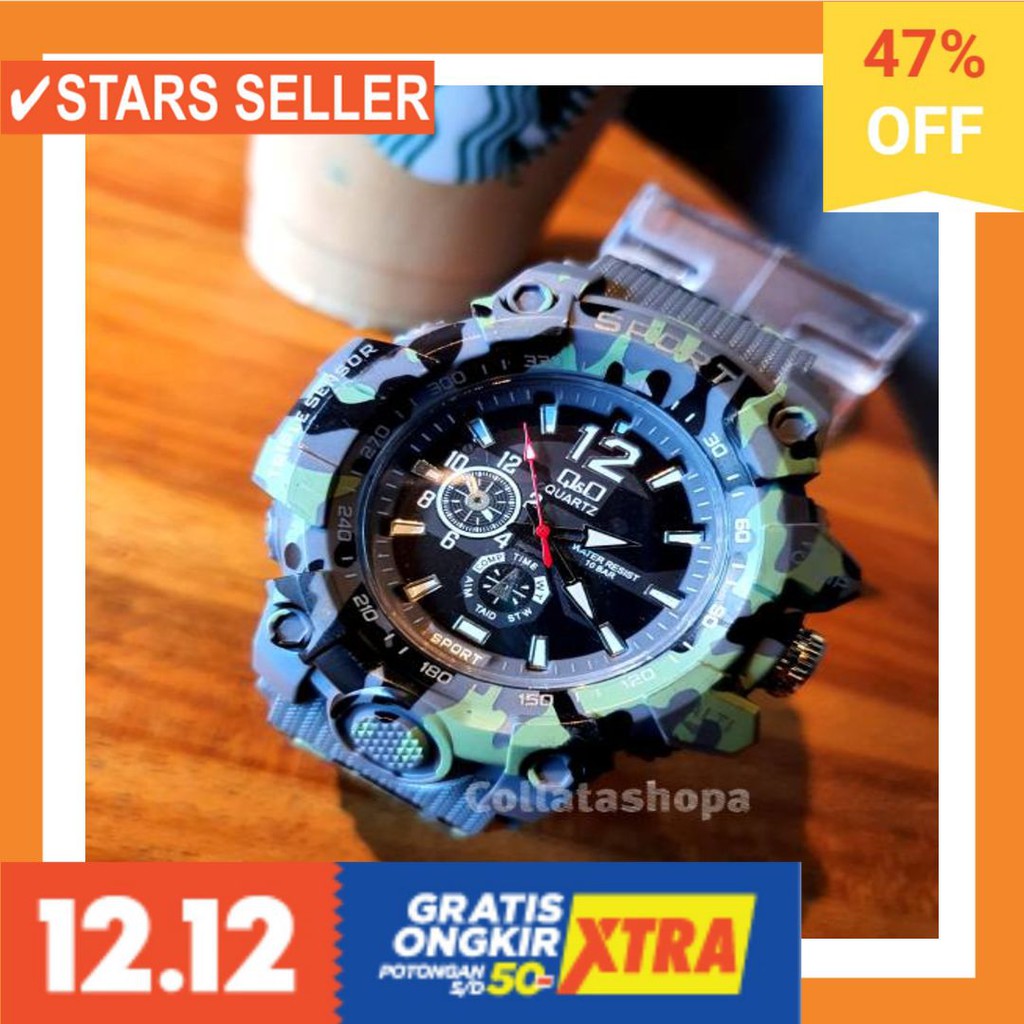 JAM COWOK MASA KINI MURAH TERBARU GSHOK HITAM / Jam Tangan Pria Rubber Motif Army QQ  Jam