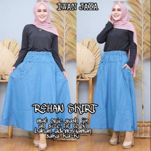 [BISACOD]Bawahan Rok Jins Panjang Wanita Muslim Terbaru Murah Jumbo