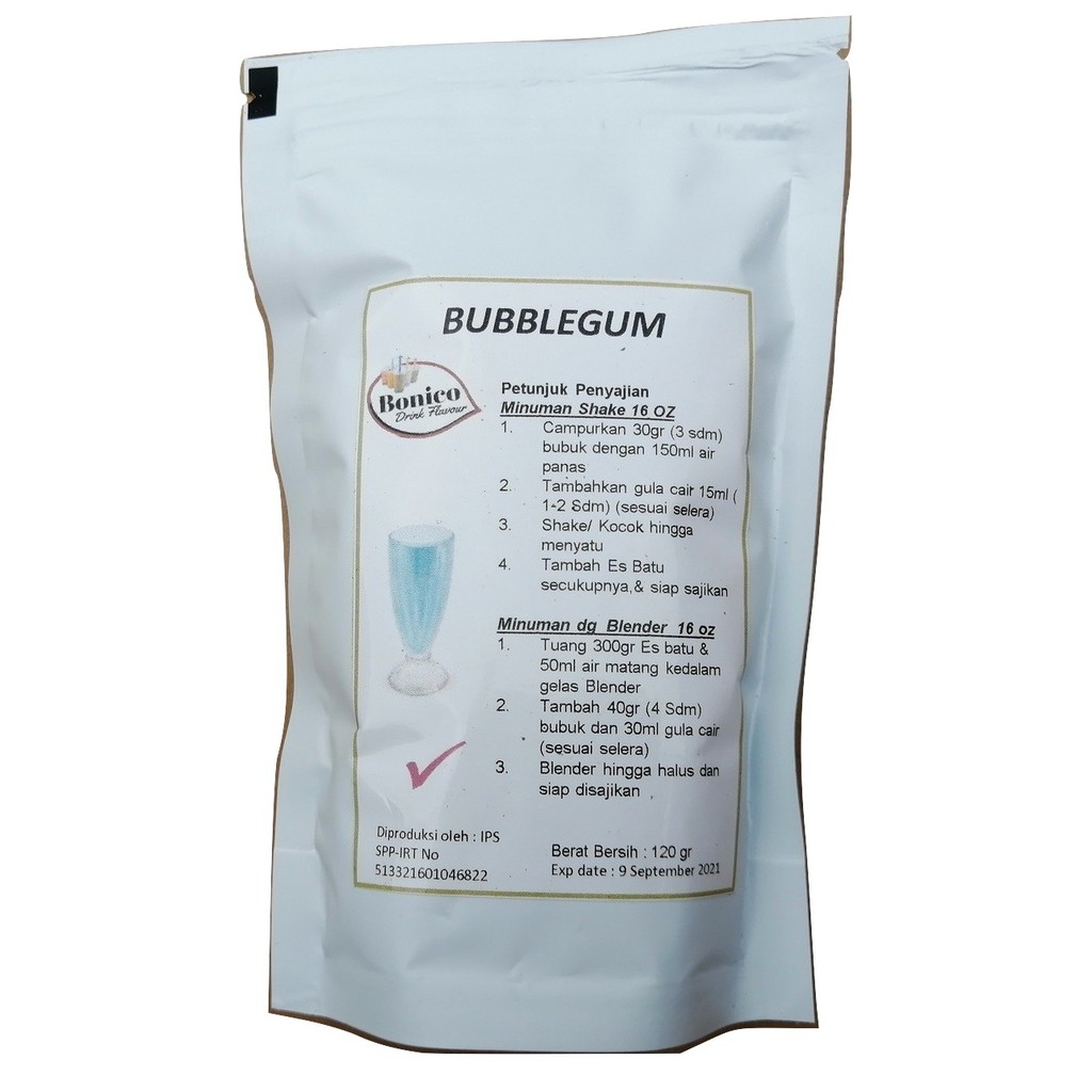 

BONICO BUBBLEGUM drink powder 120gr bubuk minuman ice blend milk shake kekinian permen karet