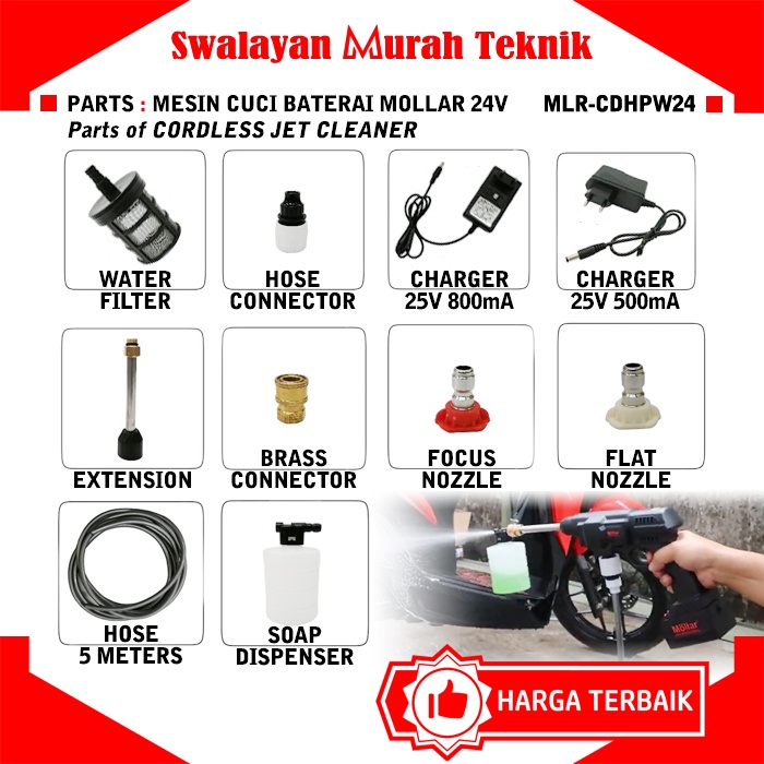 PART SUKU CADANG MOLLAR CDHPW2460 ALAT MESIN CUCI BATERAI JET CLEANER CORDLESS 24V