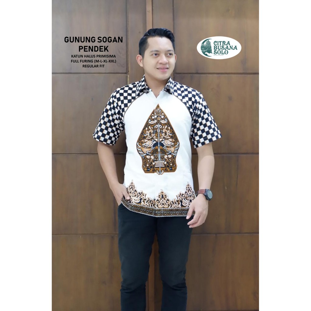 Batik Pria GUNUNG SOGAN PENDEK Kemeja Full Furing Bahan Katun Primisima