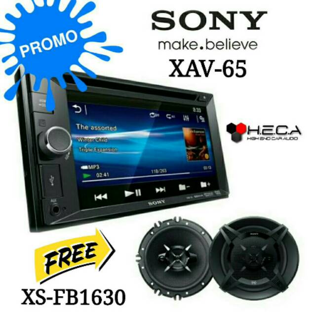 PAKET PROMO Head Unit Double Din SONY XAV 65 + Speaker Coaxial XS-FB1630 (ORIGINAL)