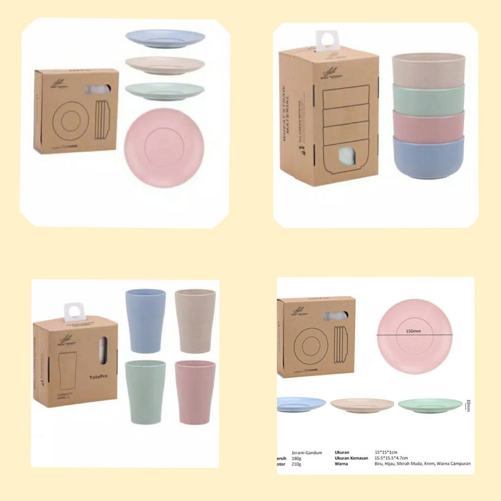 BATAM GROSIR (CPR)H707 Set Piring , Mangkok, Gelas 4 in 1 / Freemir 4 in 1 / Wheat Straw