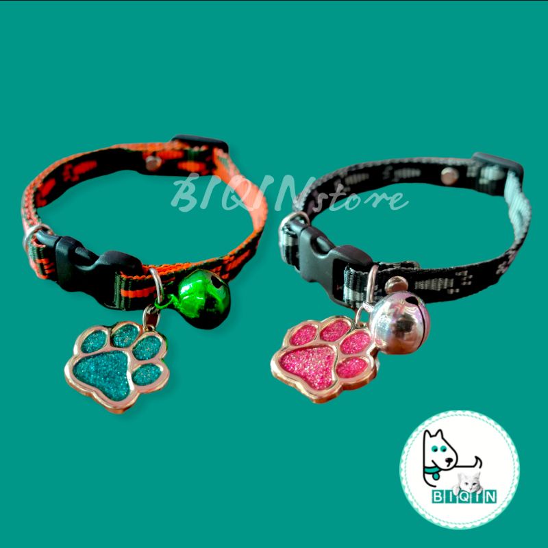 Kalung Kucing Premium Bahan Tebal Motif Paw Plus Liontin