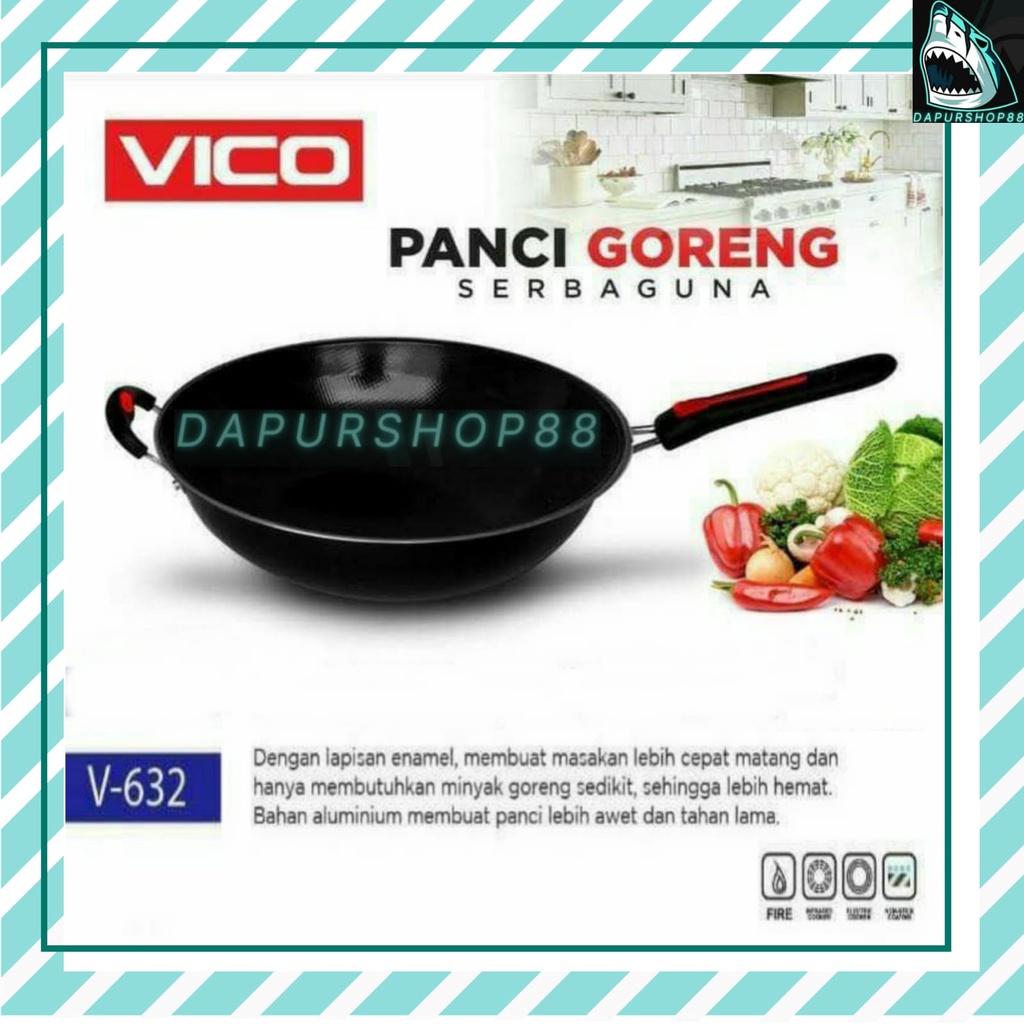 WAJAN GAGANG VICO 32CM HITAM / WAJAN ENAMEL VICO ANTI LENGKET / WAJAN GAGANG VICO 32CM HITAM / WAJAN