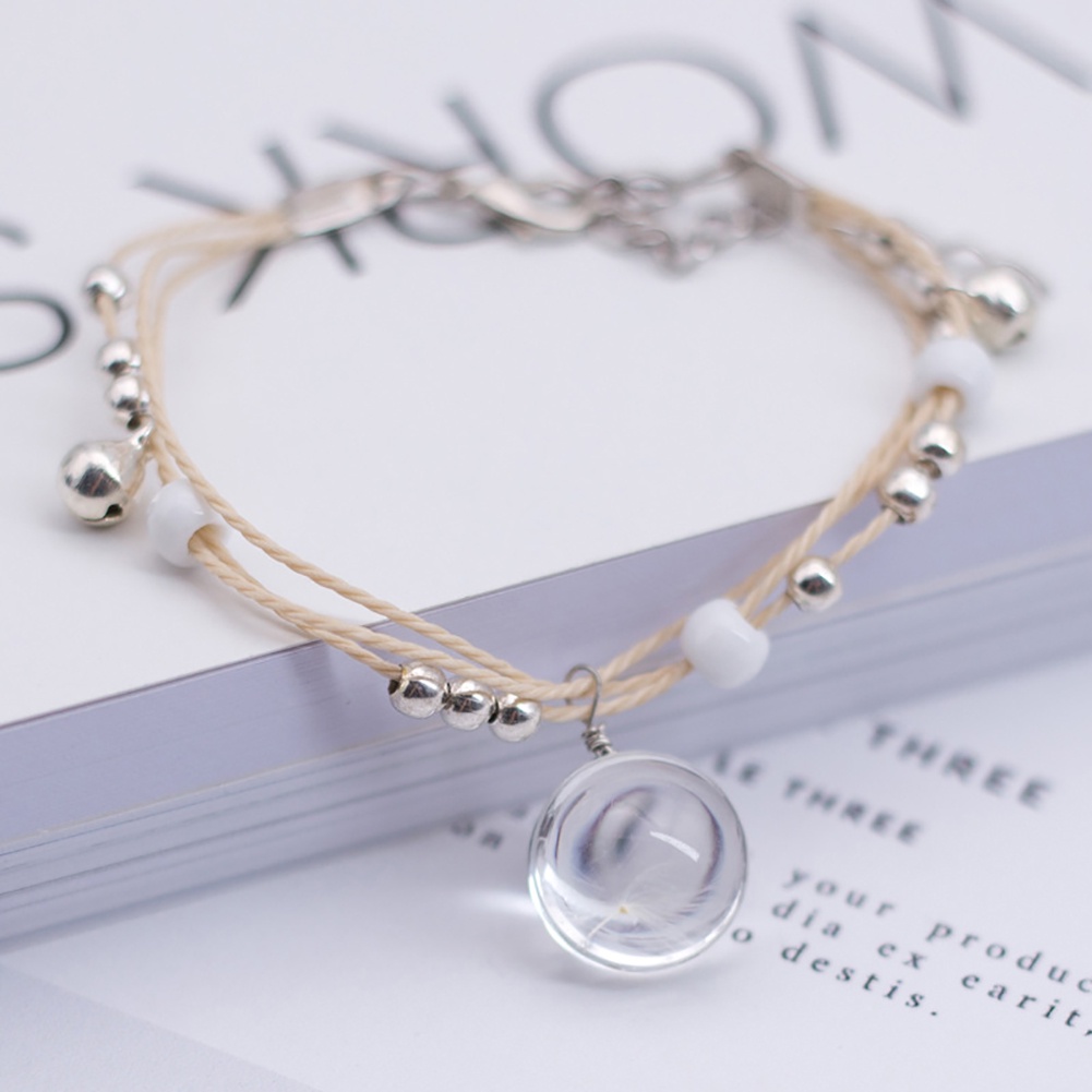 Hu Hu Hu Hu Hu Alat Bantu Pasang Kacamata♡ Gelang Tali Anyam Handmade Dengan Bola Kaca Isi Bunga Kering Untuk Wanita