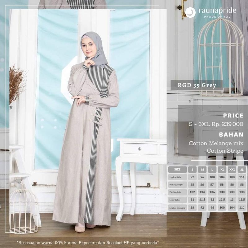 GAMIS KATUN DEWASA &amp; REMAJA | Gamis RAUNA RGD 35 GREY ROSE BROWN | GAMIS REMAJA RAUNA RGR 35 GREY ROSE BROWN