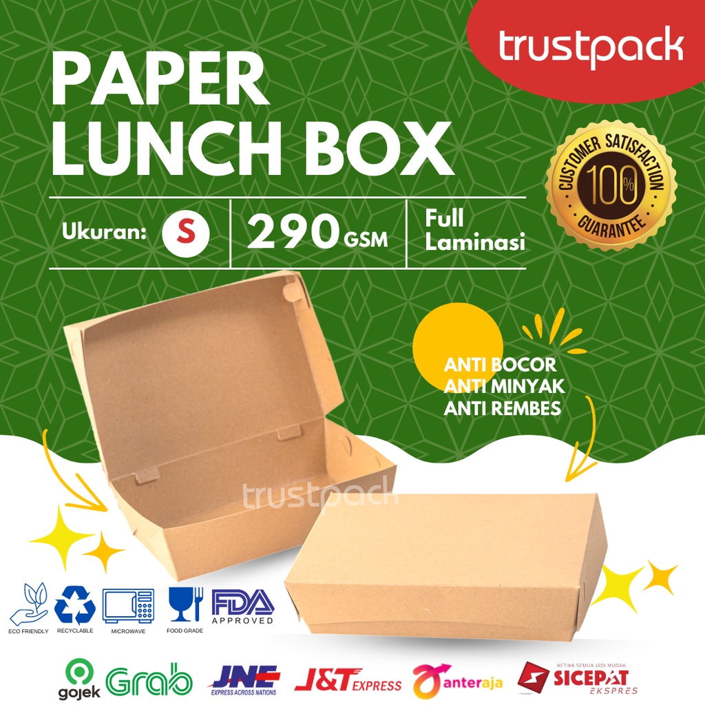 LUNCH BOX PAPER BAHAN KRAFT/ COKLAT SIZE SMALL FULL LAMINASI SIZE S