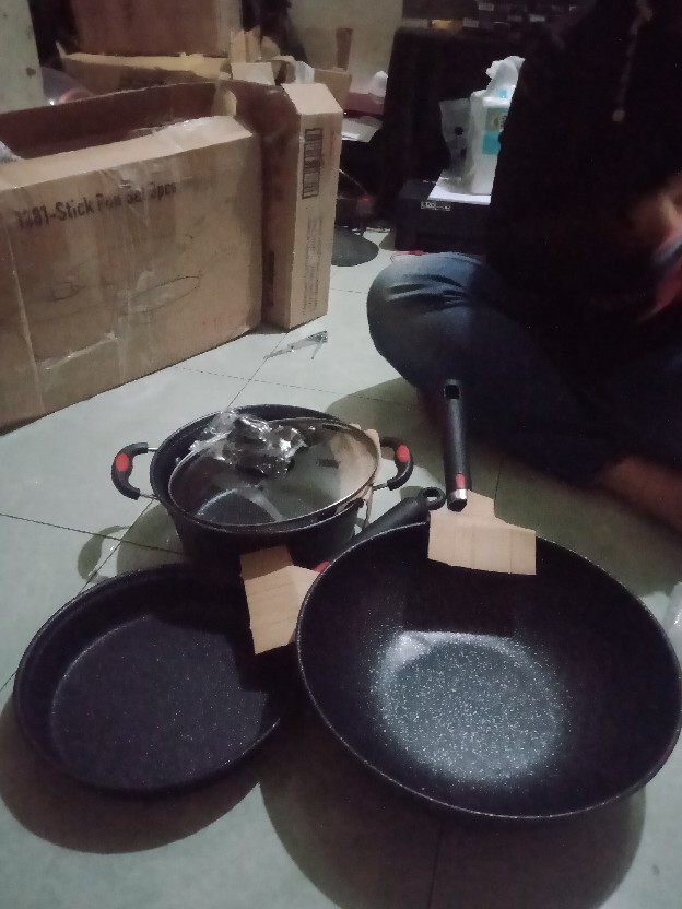 Gm Bear Panci Set 3 Pcs Marble Coating 1381 - Blaze Panci Set Black