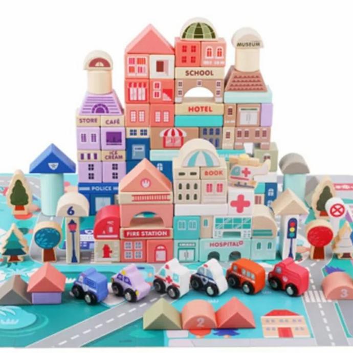 City Building Block Wooden Building Block 115 Pcs