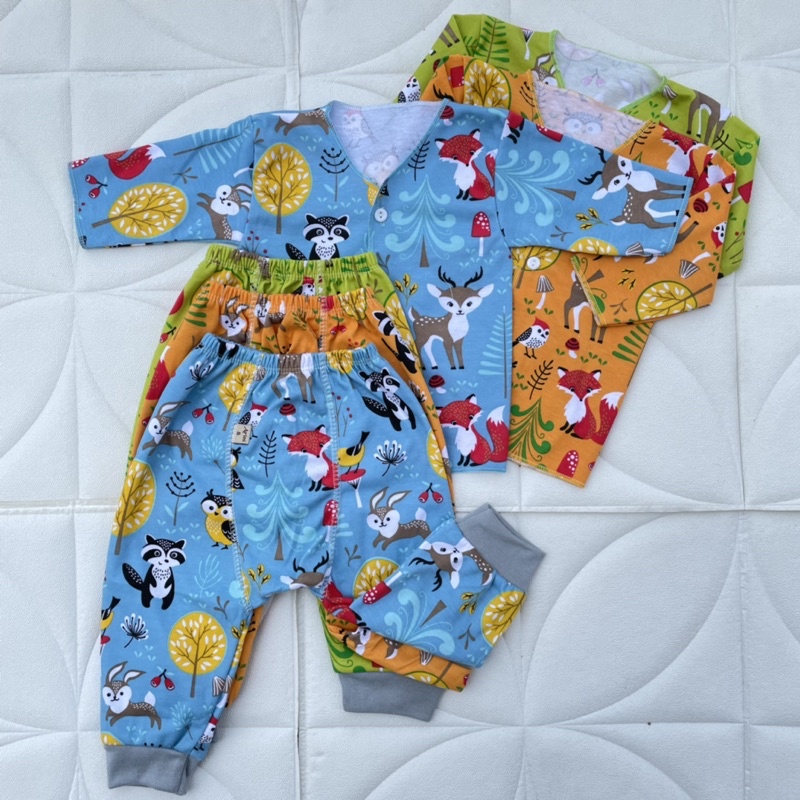 3 PCS Baju Bayi + Celana Pempers Bayi Baru Lahir Baju Bayi Setelan Fullprint Bayi Celana Bayi Newborn DNW BABY