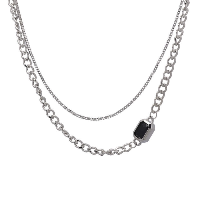 Hitam Square titanium steel kalung wanita musim panas cahaya mewah minoritas desain kalung rasa hip