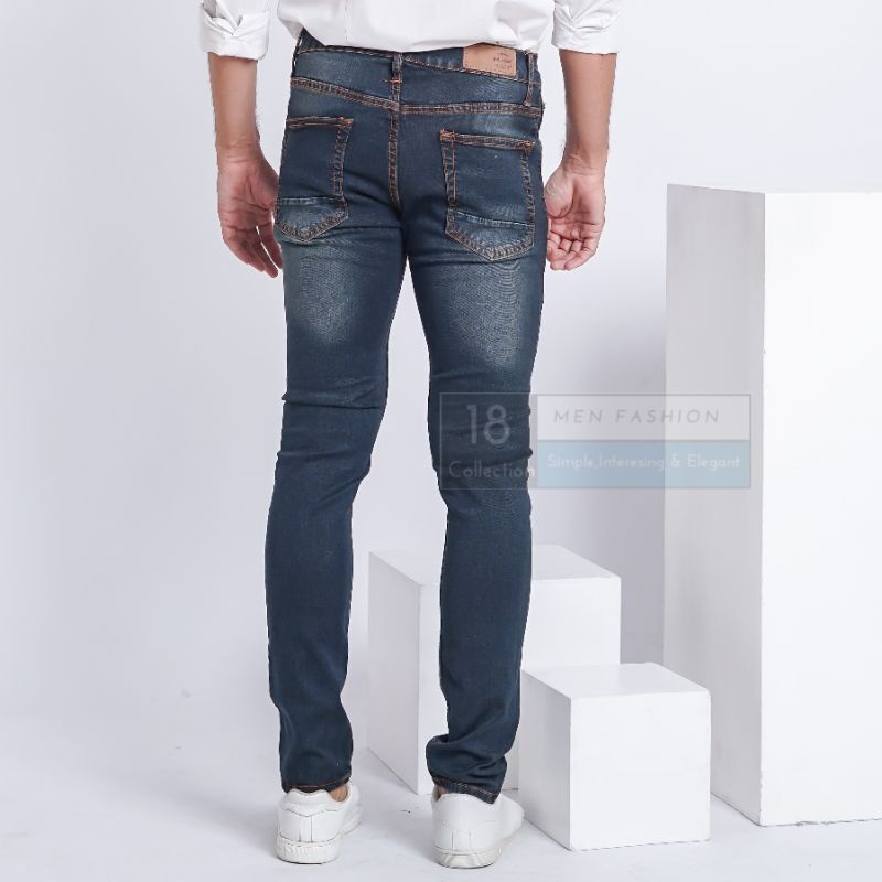 Celana Jeans Pria Navy Brown Skinny Fit Panjang Soft Jeans
