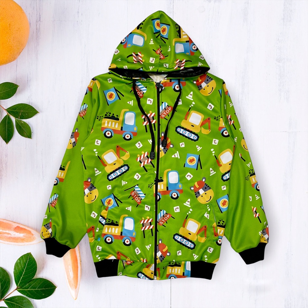 Jaket anak printing bahan lotto elpana Unisex-Green mini Truck