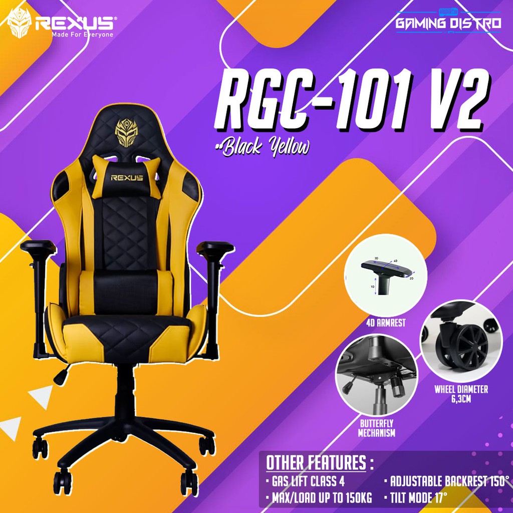 Rexus Gaming Chair - Kursi Gaming Rexus RGC 101 Yellow