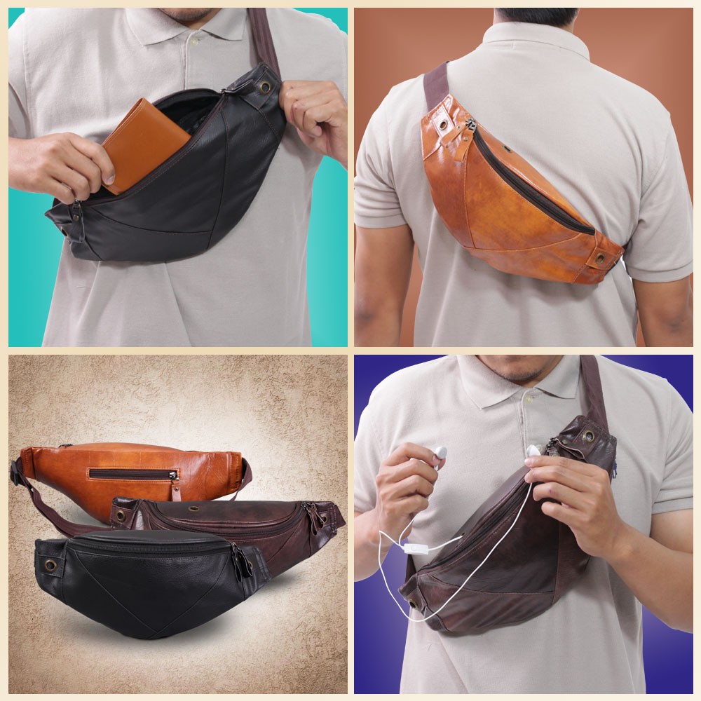 TAS SELEMPANG PRIA WAISTBAG SHIBA WATERPROOF SIMPLE DAN ELEGANT KUALITAS TERJAMIN GRADE A EWL04