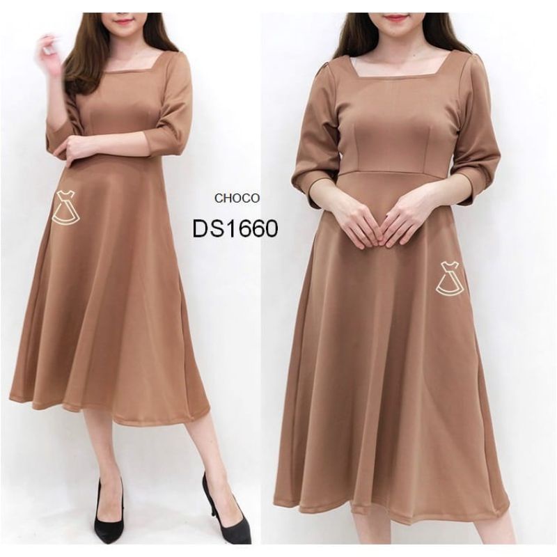 Dress Midi Scuba Dress Pesta Wanita Flare Dres casual formal