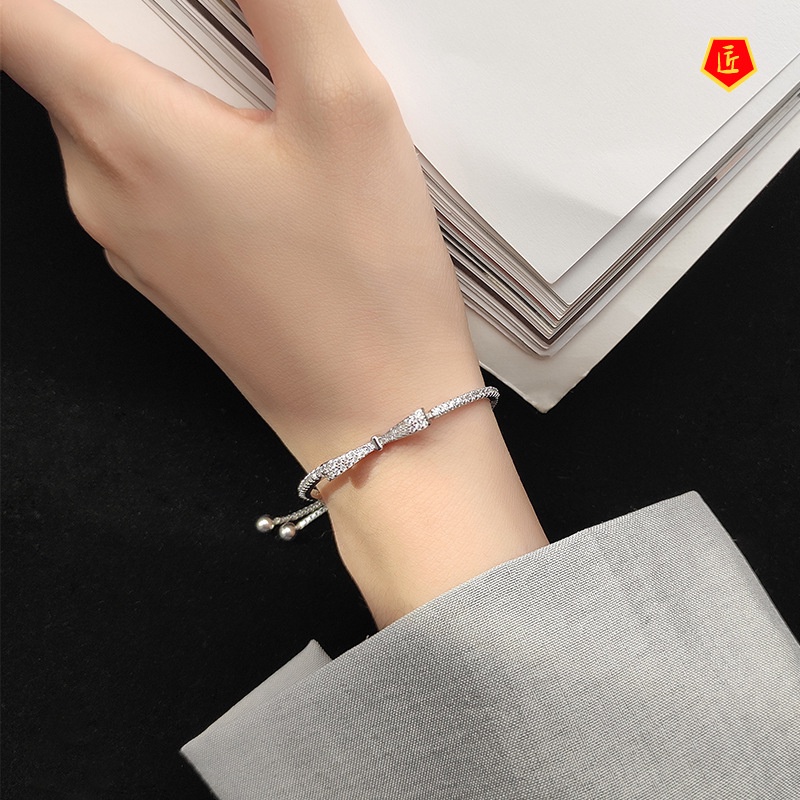 [Ready Stock]925 Silver Diamond Bow Bracelet Women's Simple Ins Style