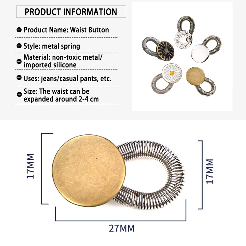 Metal Celana Jeans Adjustable Untuk Celana Kekecilan / Kesempitan Stapleless Untuk Wanita Tombol Logam Zinc Alloy Round Tack Buttons Aksesoris-Won