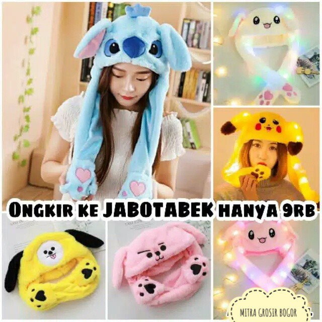 [ LED ] Rabbit Hat LED / Topi Telinga Bunny Bergerak Kupluk Kelinci Stitch Pony Unicorn lagu musik