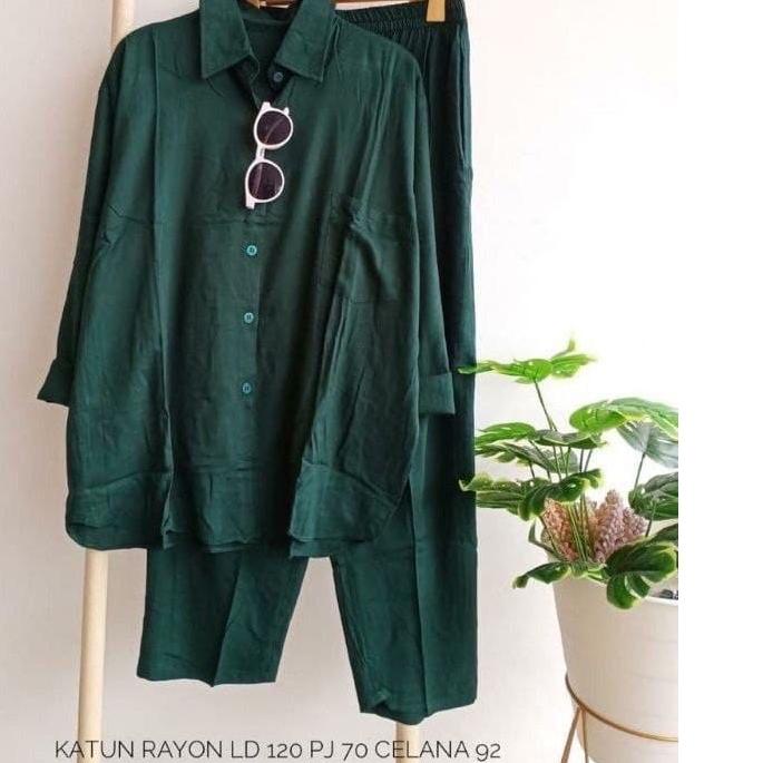 Setelan Kemeja Polos Wanita Ukuran Jumbo LD 120 - One Set Kemeja Basic Polos Rayon Jumbo Wanita - Se