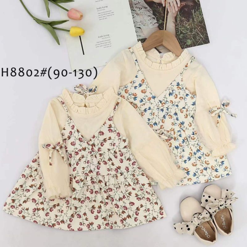 Dress bunga corduroy lengan balon tile baby-2 thn