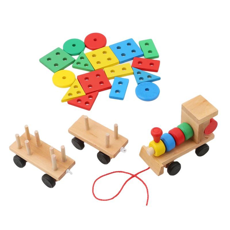 Wodden Shape Matching Train Mainan Balita Wooden Toys Mainan Kayu Puzzle Kayu Anak Matching Shape Mainan Balok Kayu