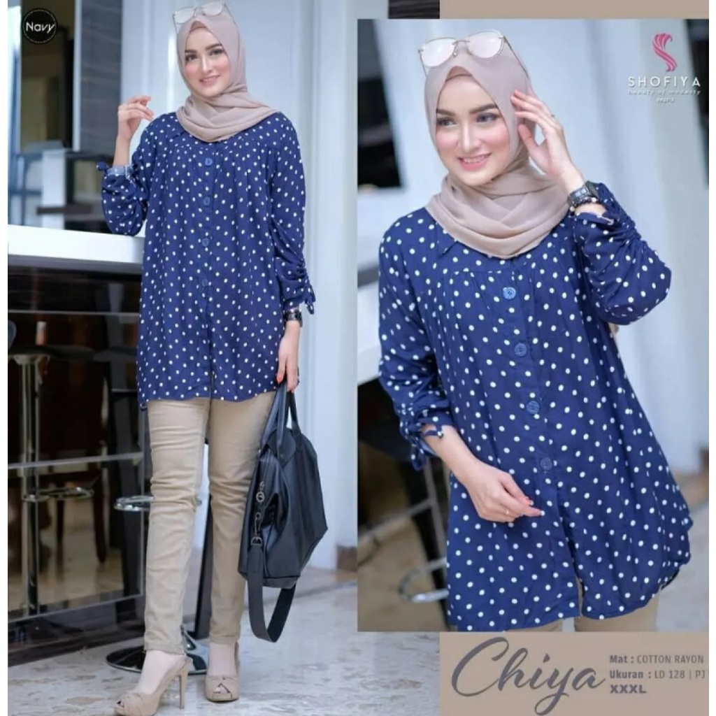 Tunik Polkadot Jumbo Tunik Murah Tunik Terbaru Tunik Import Baju Muslim Panjang Katun Rayon Termurah