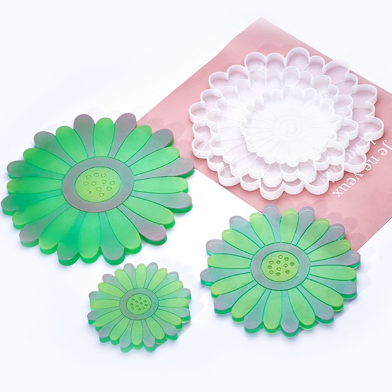 SIY  Sunflower Coaster Resin Molds Floral Shape Tray Epoxy Resin Molds Coaster Molds