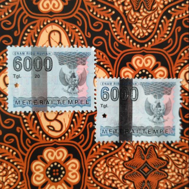 Materai/Meterai Tempel 6000 Rupiah tahun 2006, 2007, 2008, dan 2009.