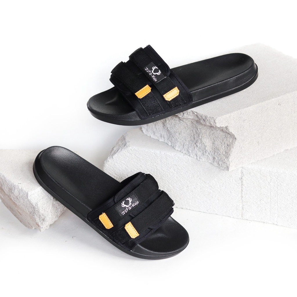 Pandemic Black Yellow - Sandal Slide Pria Casual Sendal Slop Ringan Anti Slip Original Sandals