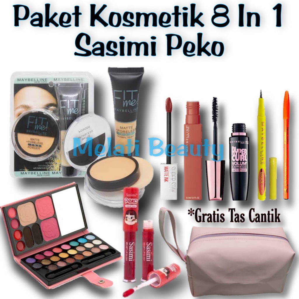 Paket Kosmetik 8 In 1 Sasimi Peko / Paket Kosmetik Lengkap / Make Up Set Kecantikan / Kosmetik Wanita / Kosmetik / Kecantikan / Paket Kosmetik Maybelline Murah