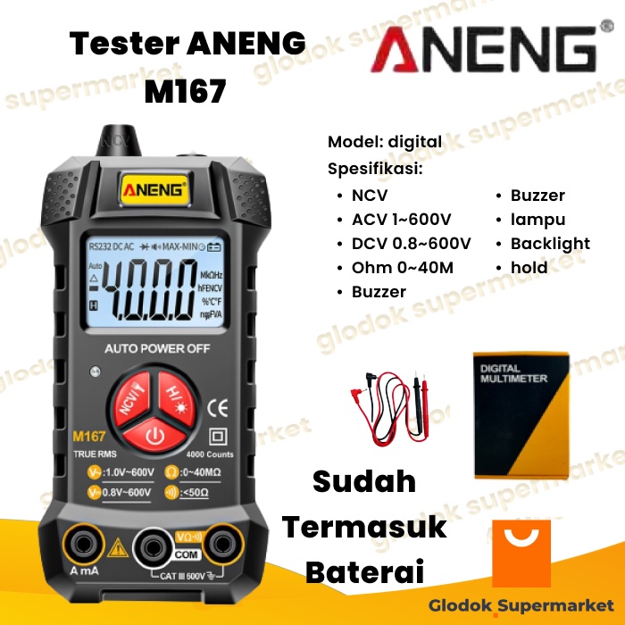 Multitester True RMS Aneng M167 Multimeter NCV 4000 Counts