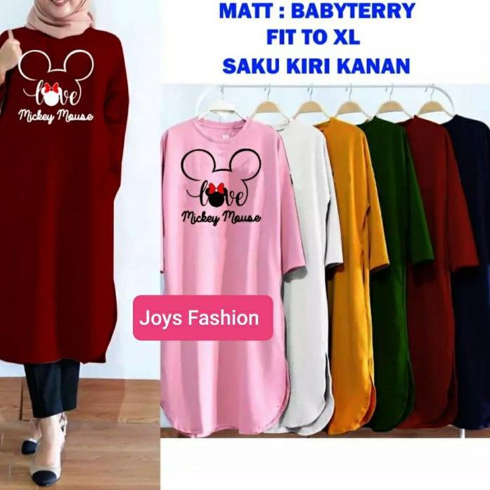 JF Atasan Tunik Babyterry Jumbo Wanita Muslimah Terbaru LOVE MOUSE