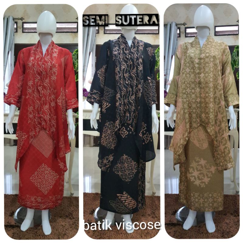 SETELAN BATIK WANITA + ROK INSTAN + BLOUSE V NECK BATIK VISCOSE / SEMI SUTERA
